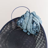 Navy blue large flower saucer disc fascinator hat