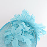 Aqua sky blue large feather saucer disc fascinator hat