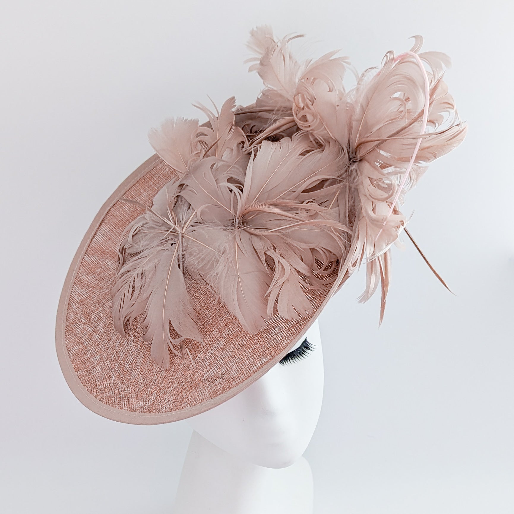 Blush pink large feather saucer disc fascinator hat Blush pink large feather saucer disc fascinator hat