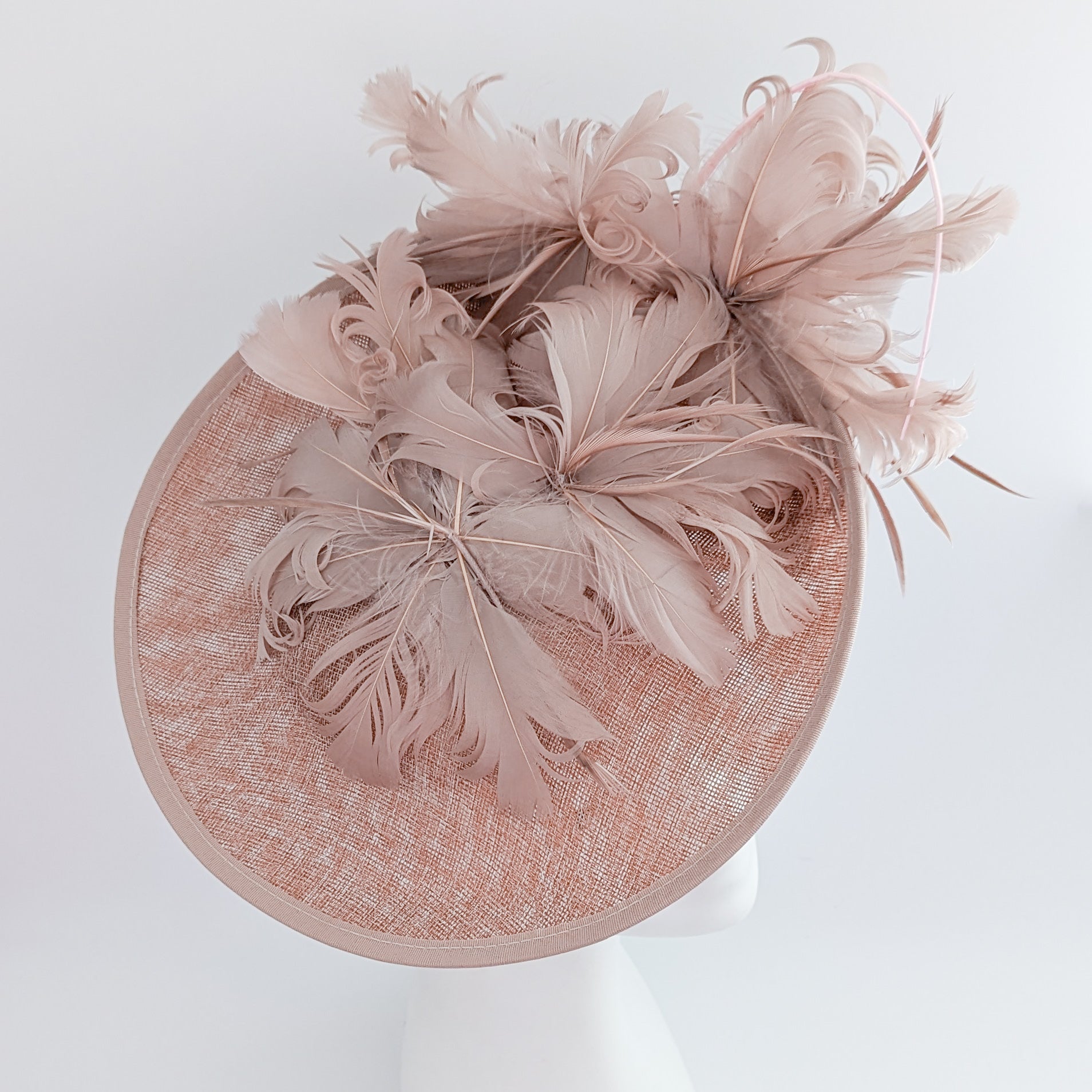 Blush pink large feather saucer disc fascinator hat Blush pink large feather saucer disc fascinator hat