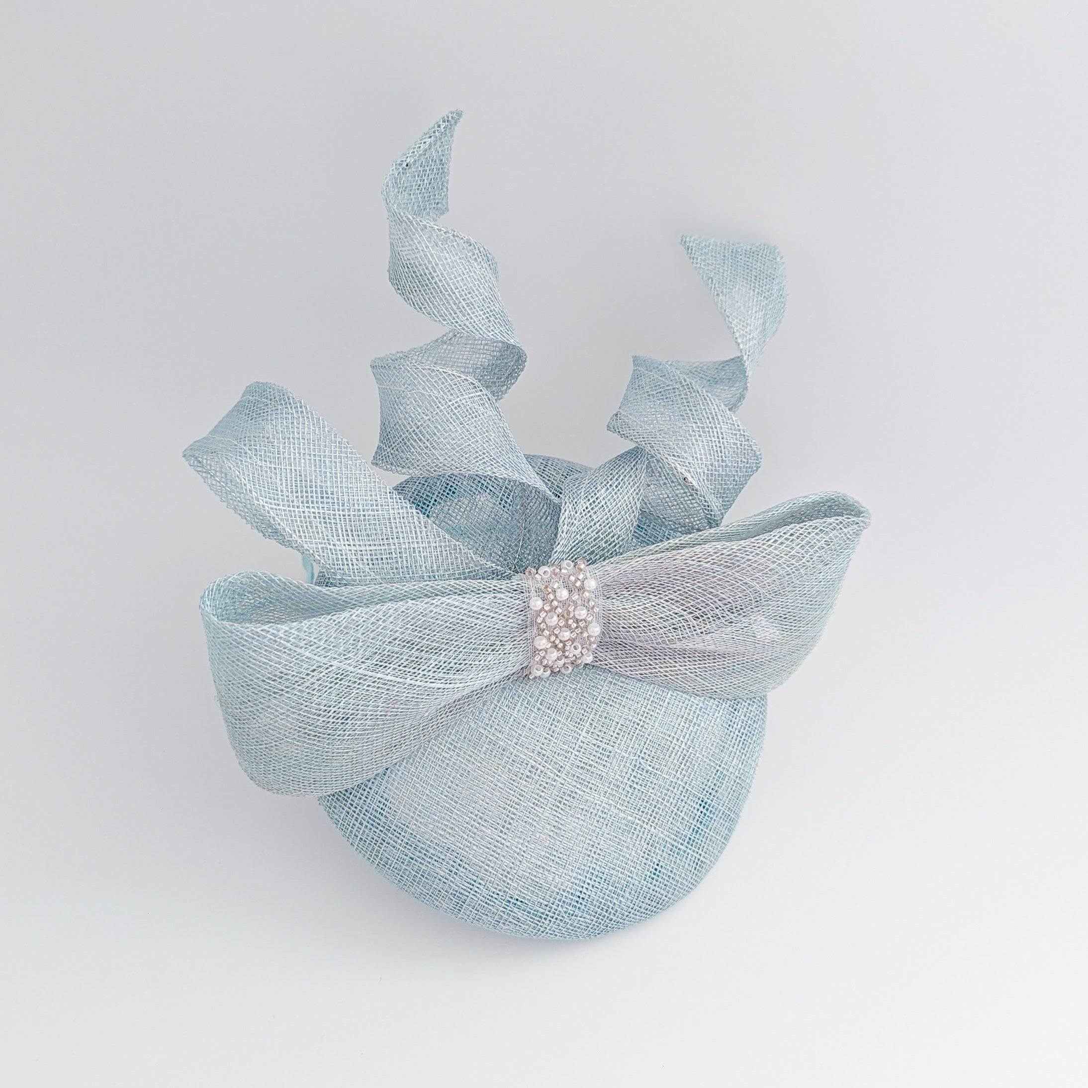 Aquamarine blue crystal bow fascinator hat