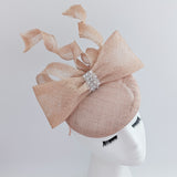 Light peach pink crystal bow fascinator hat