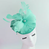 Seafoam mint green feather fascinator hat