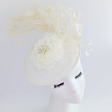 Cream flower feather disc saucer fascinator hat Cream flower feather disc saucer fascinator hat