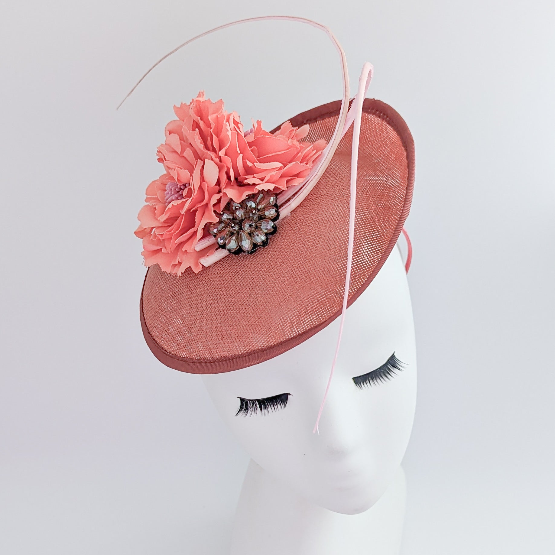 Terracotta dusty pink flower disc saucer fascinator hat Terracotta dusty pink flower disc saucer fascinator hat