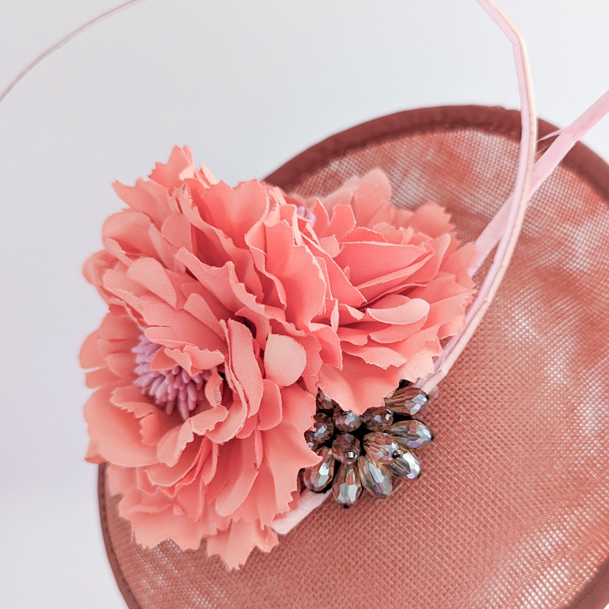 Terracotta dusty pink flower disc saucer fascinator hat Terracotta dusty pink flower disc saucer fascinator hat