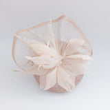 Light peach pink pearl feather fascinator hat Light peach pink pearl feather fascinator hat