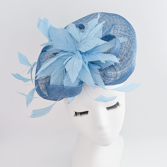 Cornflower blue feather fascinator hat