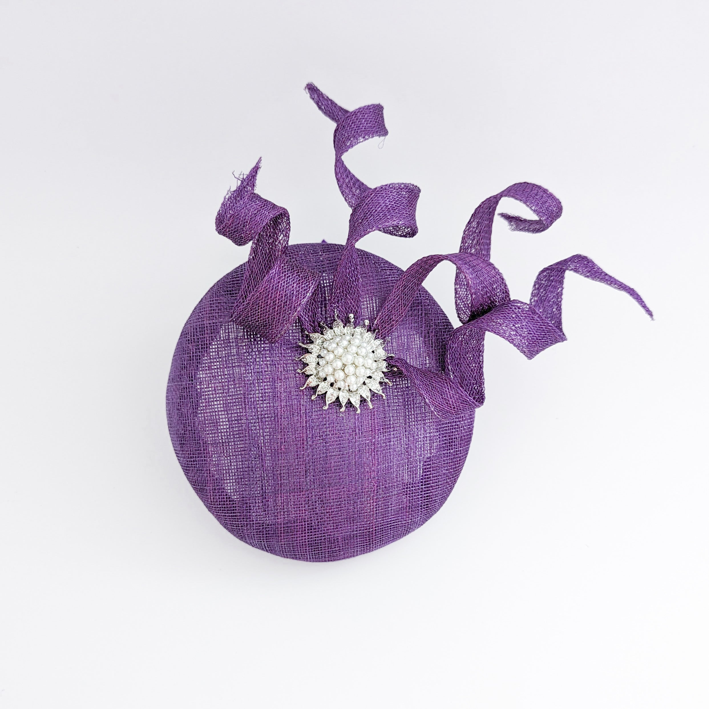 Aubergine purple pearl fascinator hat