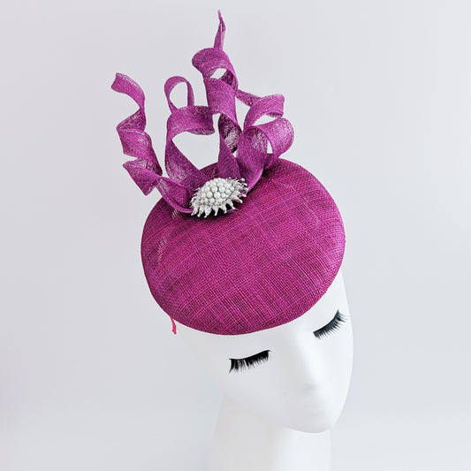 Magenta pink pearl fascinator hat