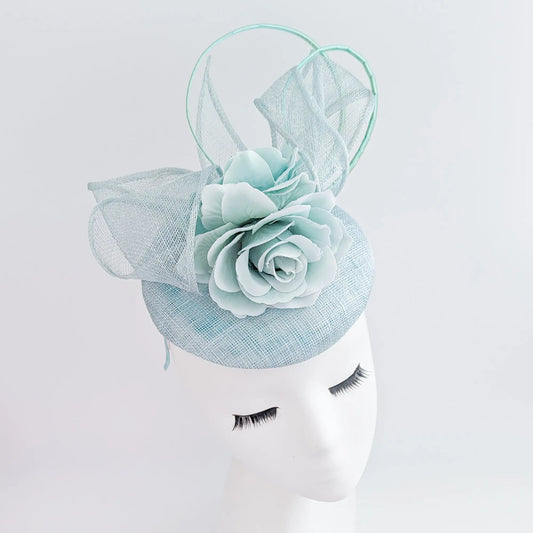 Aquamarine blue flower fascinator hat House of Hats