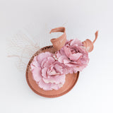 Terracotta dusty blush pink flower fascinator disc saucer hat Terracotta dusty blush pink flower fascinator disc saucer hat