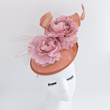 Terracotta dusty blush pink flower fascinator disc saucer hat Terracotta dusty blush pink flower fascinator disc saucer hat