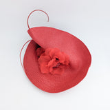 Red large woven straw flower fascinator hat
