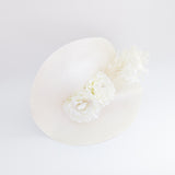 Cream large woven straw flower feather fascinator hat Cream large woven straw flower feather fascinator hat