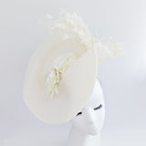 Cream large woven straw flower feather fascinator hat Cream large woven straw flower feather fascinator hat