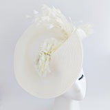 Cream large woven straw flower feather fascinator hat Cream large woven straw flower feather fascinator hat