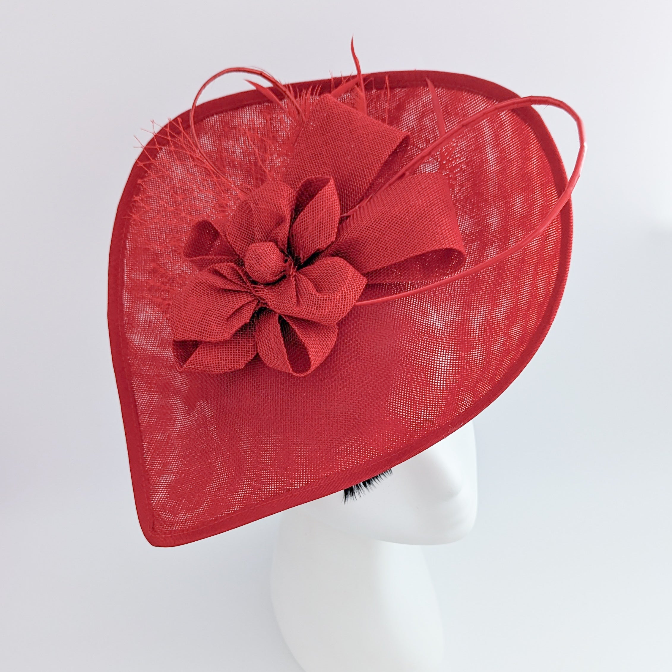 Red large teardrop flower feather fascinator hat