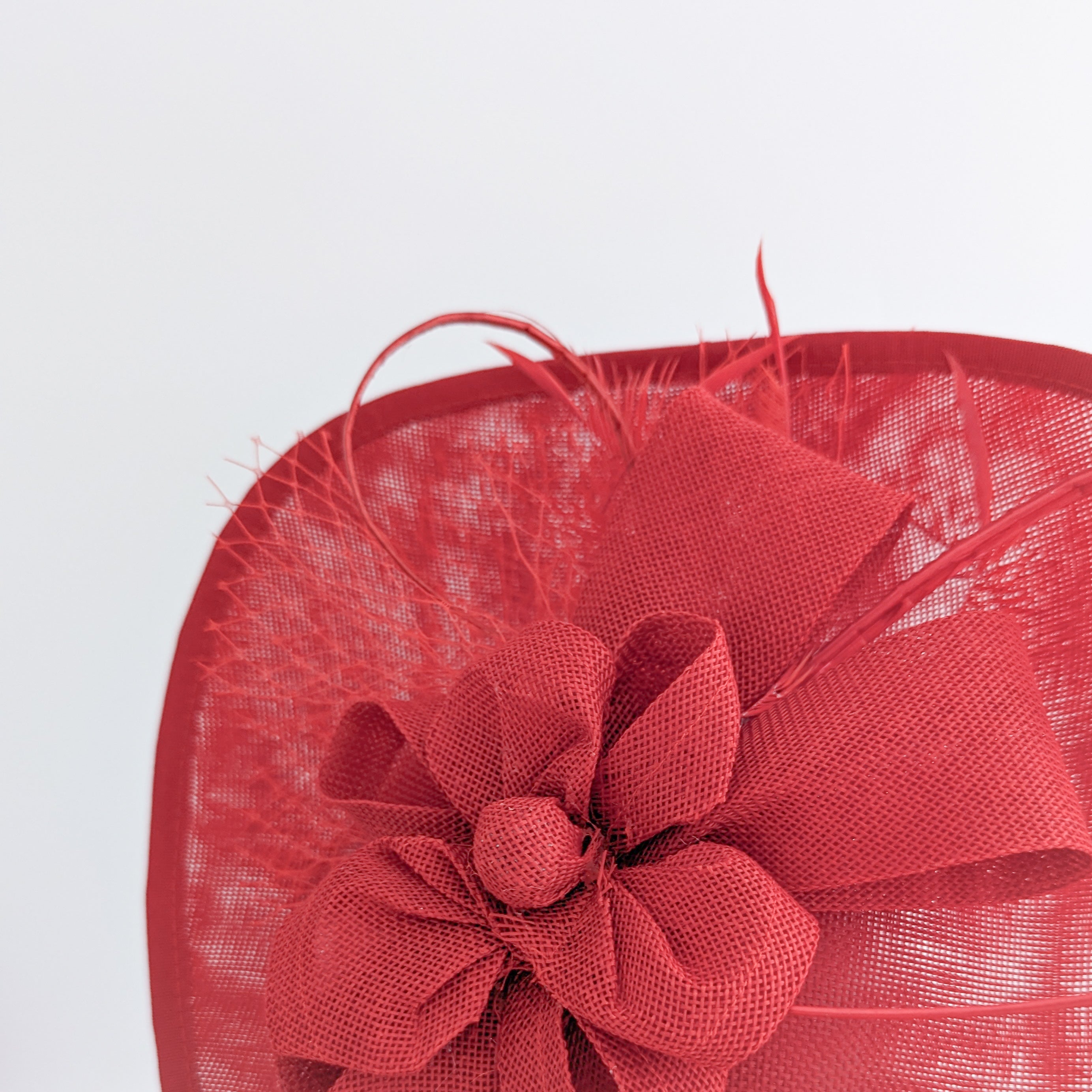 Red large teardrop flower feather fascinator hat