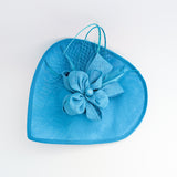 Sea blue large teardrop flower feather fascinator hat