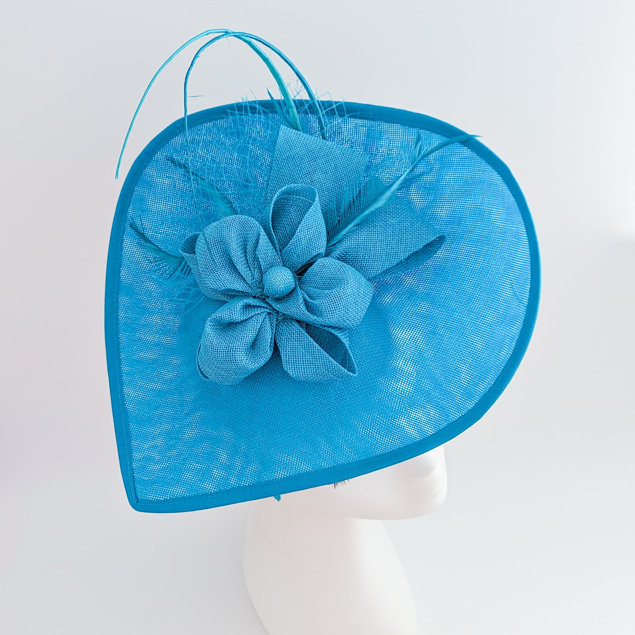 Sea blue large teardrop flower feather fascinator hat Sea blue large teardrop flower feather fascinator hat