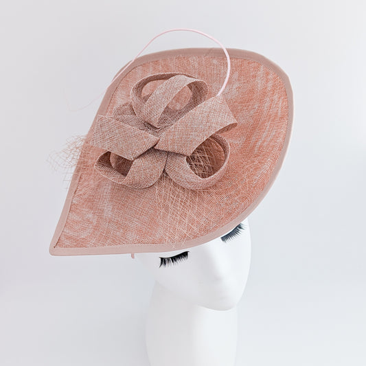 Blush pink large teardrop flower feather fascinator hat
