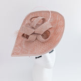 Blush pink large teardrop flower feather fascinator hat