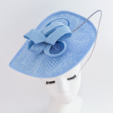 Light cornflower blue large teardrop flower feather fascinator hat