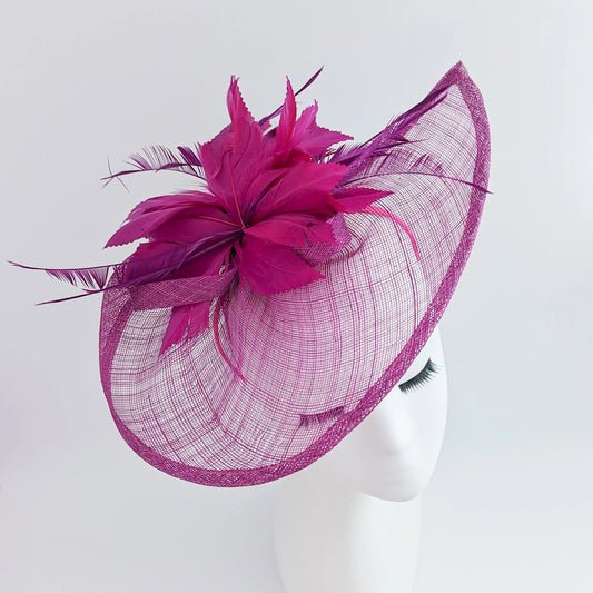 Magenta pink feather large teardrop fascinator hat House of Hats