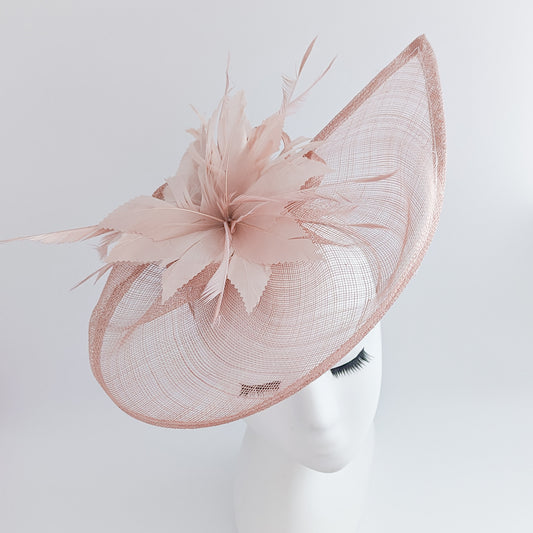 Blush pink feather large teardrop fascinator hat
