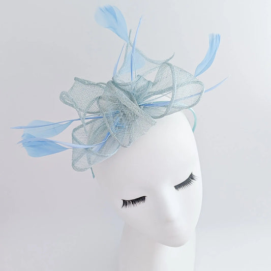 Aquamarine blue feather fascinator hat House of Hats