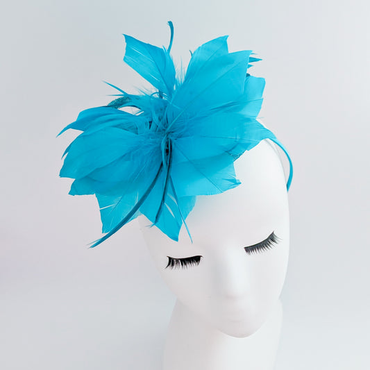 Sea blue feather fascinator hat