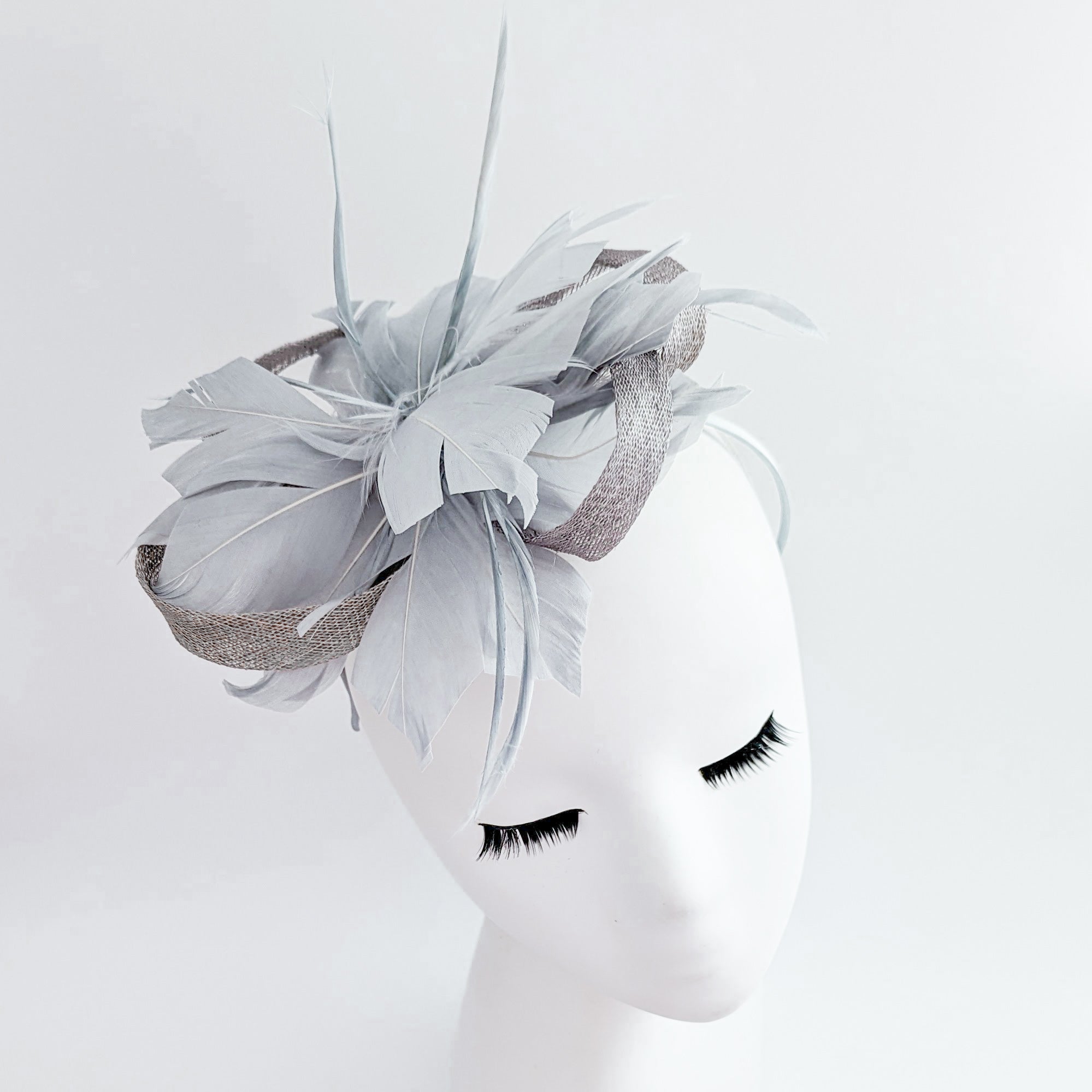 Grey feather fascinator hat