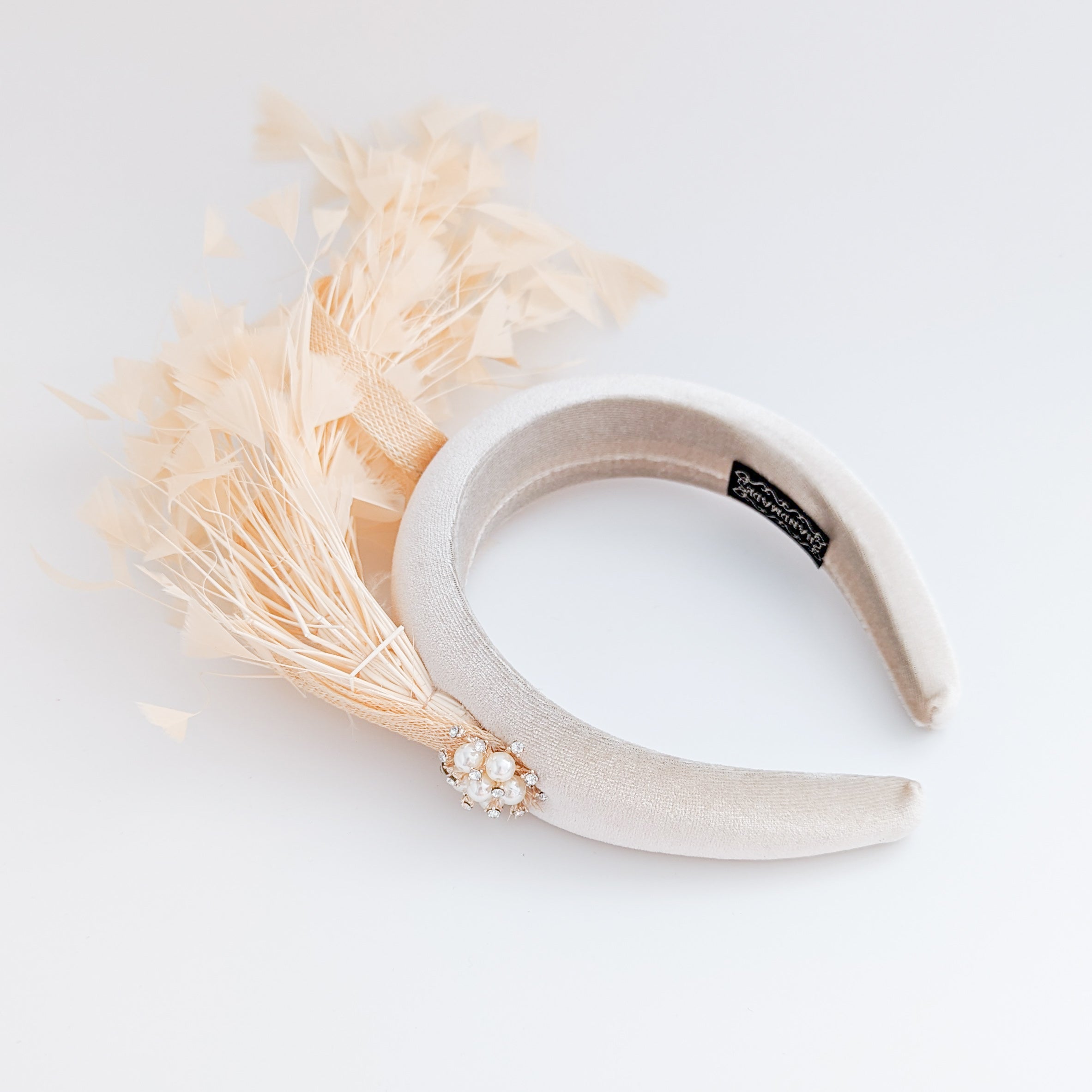 Champagne peach feather padded velvet headband fascinator Champagne peach feather padded velvet headband fascinator