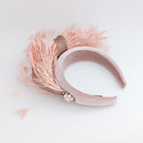 Dusty blush pink feather padded velvet headband fascinator Dusty blush pink feather padded velvet headband fascinator