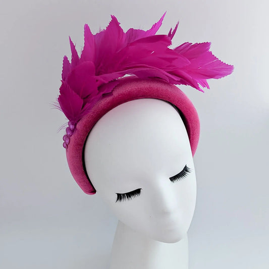 Magenta hot pink feather padded velvet headband fascinator House of Hats