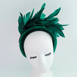 Dark emerald green feather padded velvet headband fascinator Dark emerald green feather padded velvet headband fascinator