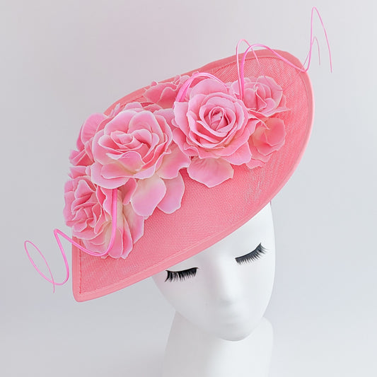 Pink large teardrop rose flower fascinator hat