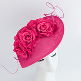 Fuchsia pink large teardrop rose flower fascinator hat Fuchsia pink large teardrop rose flower fascinator hat