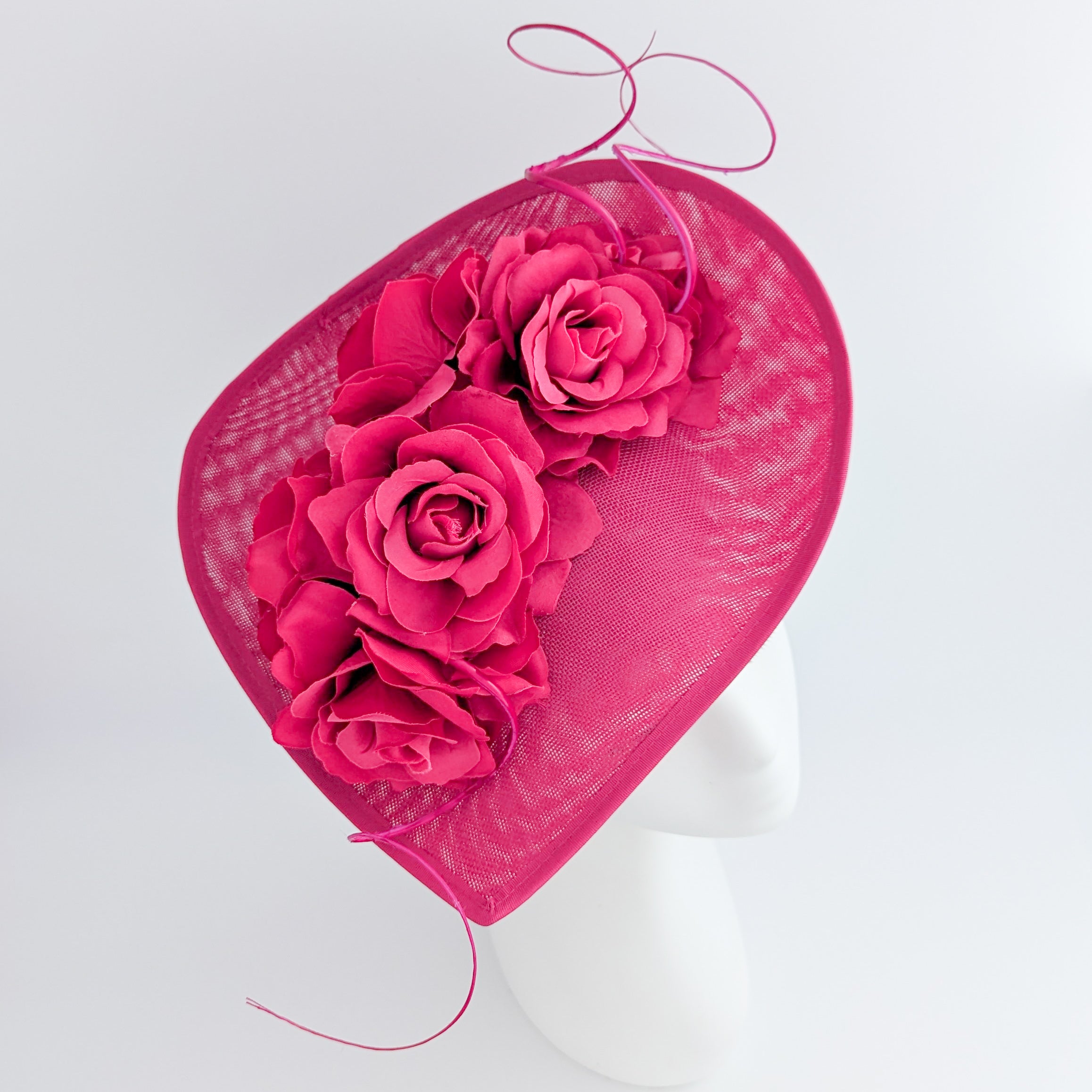Fuchsia pink large teardrop rose flower fascinator hat