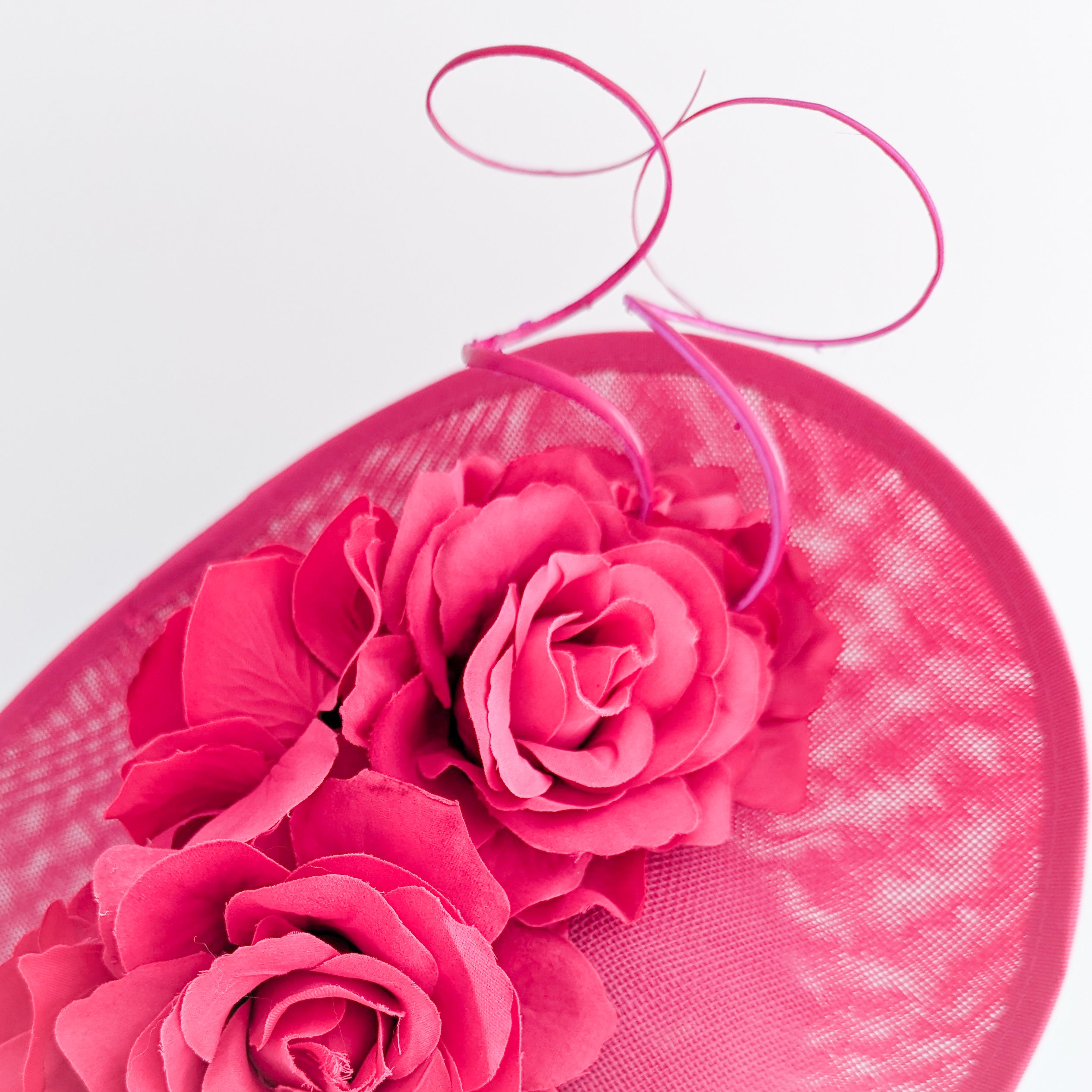 Fuchsia pink large teardrop rose flower fascinator hat