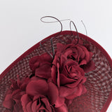 Burgundy large teardrop rose flower fascinator hat Burgundy large teardrop rose flower fascinator hat