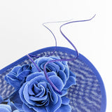 Royal cobalt blue large teardrop rose flower fascinator hat
