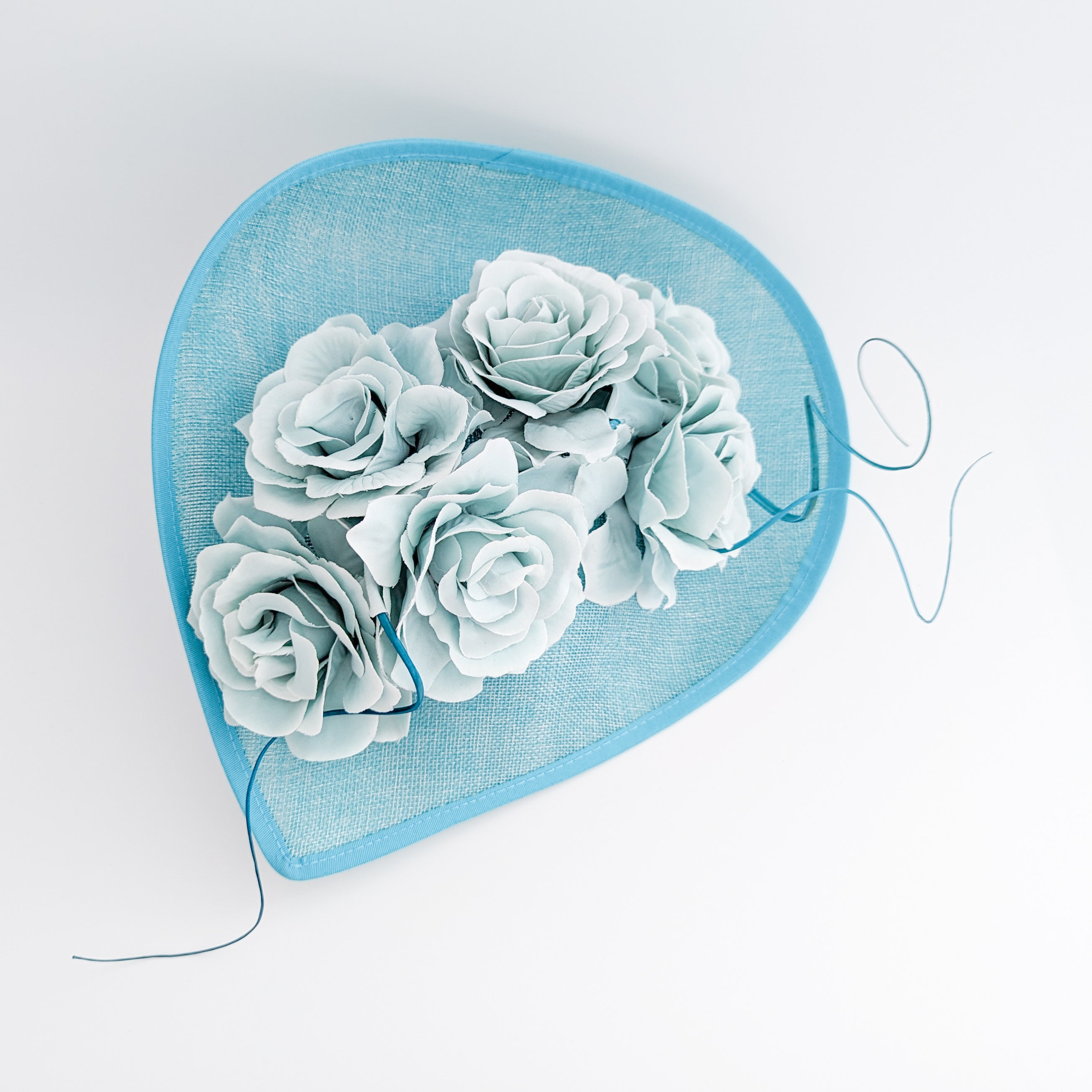 Aqua sky blue large teardrop rose flower fascinator hat