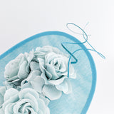 Aqua sky blue large teardrop rose flower fascinator hat Aqua sky blue large teardrop rose flower fascinator hat