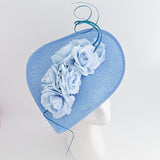 Light cornflower blue large teardrop rose flower fascinator hat Light cornflower blue large teardrop rose flower fascinator hat