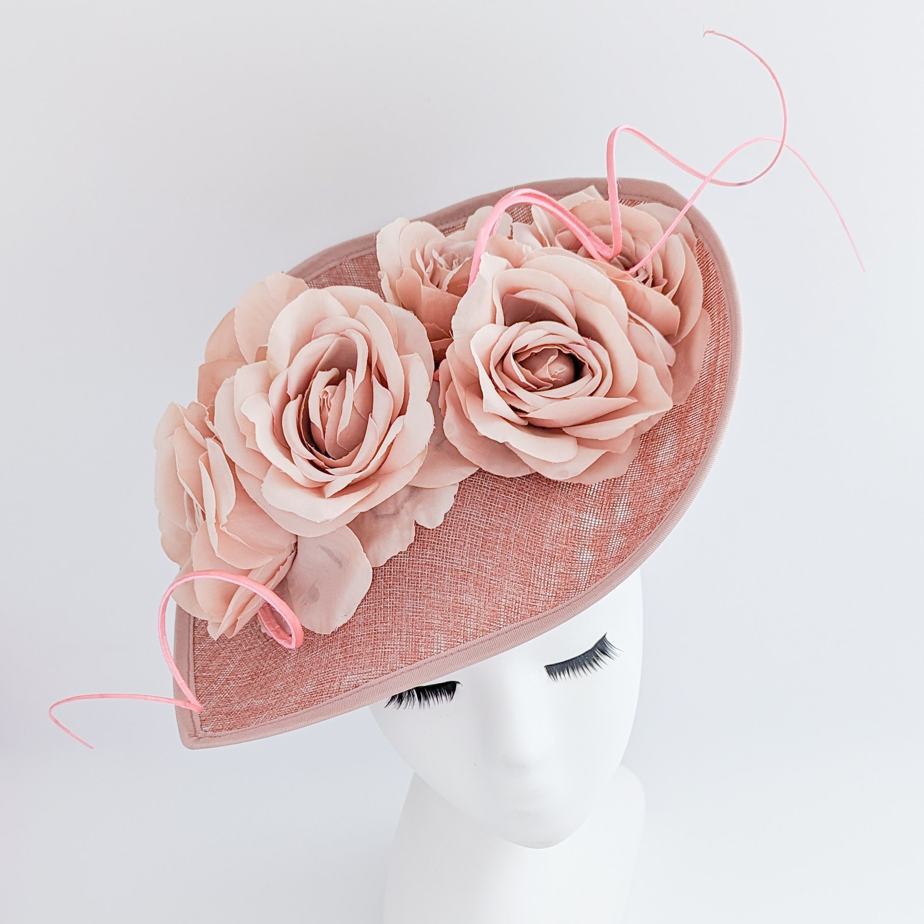 Blush pink large teardrop rose flower fascinator hat Blush pink large teardrop rose flower fascinator hat