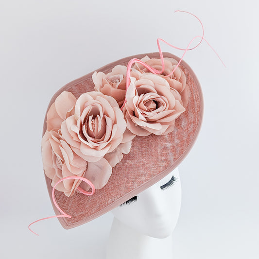 Blush pink large teardrop rose flower fascinator hat