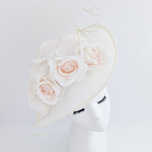 Cream large teardrop rose flower fascinator hat