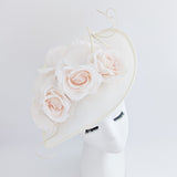 Cream large teardrop rose flower fascinator hat